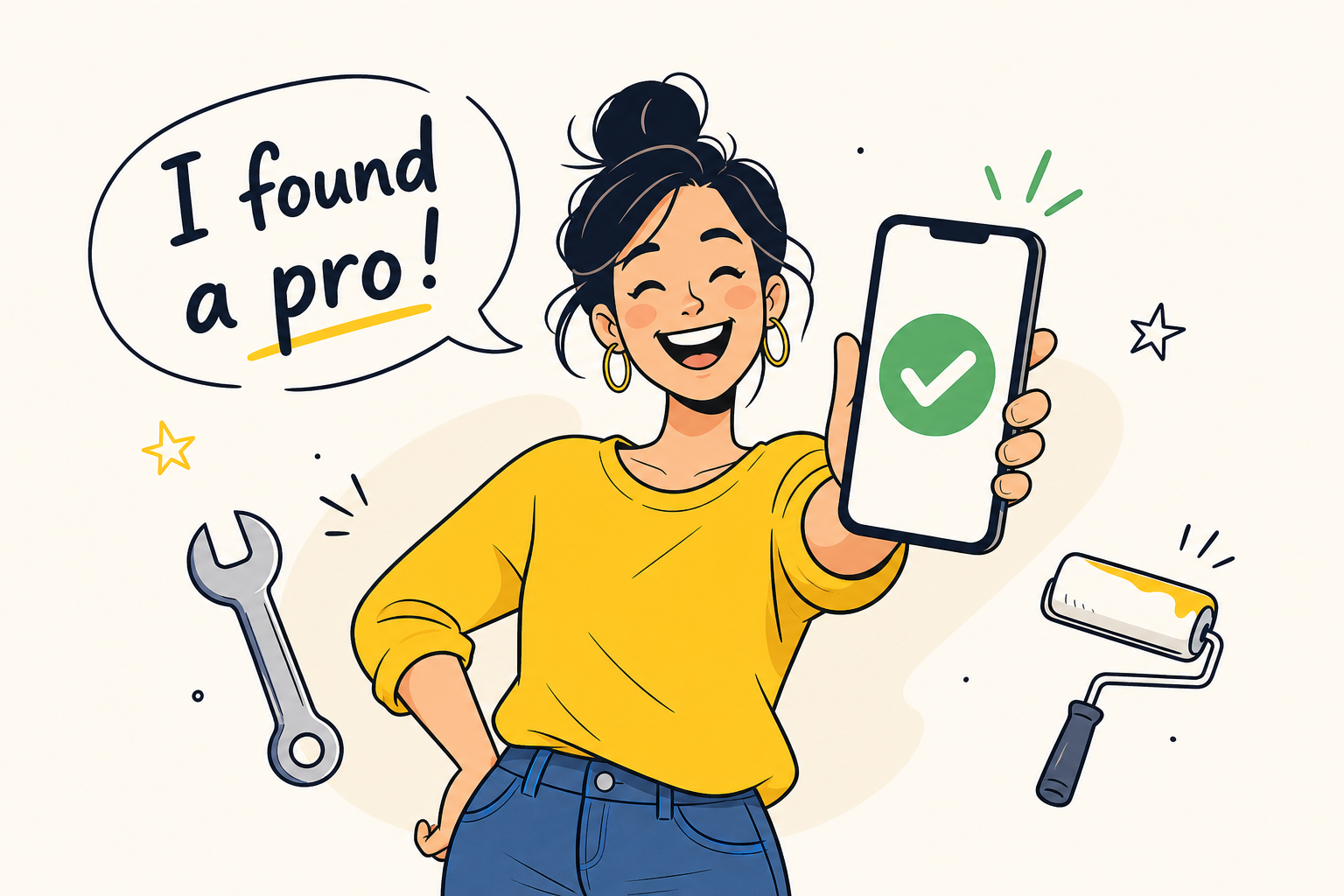 Customer happy after finding a local service provider on her phone